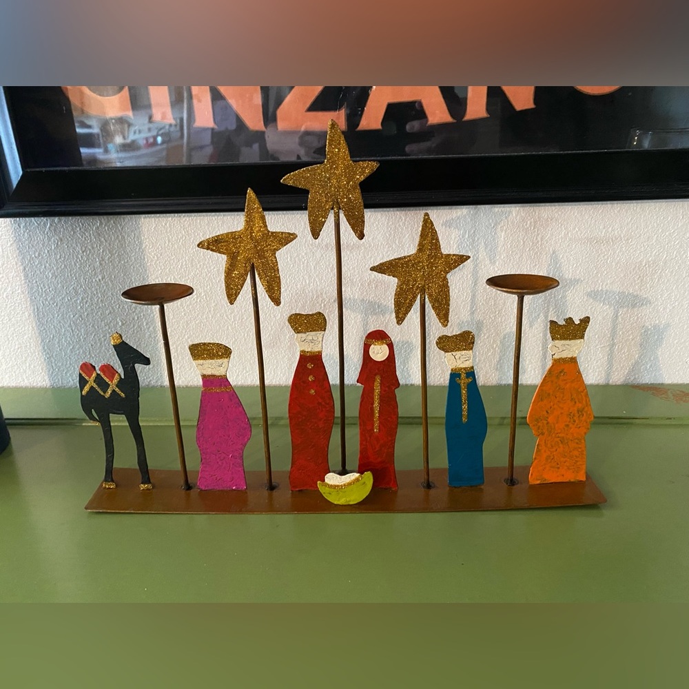 Metal Christmas Nativity scene with candle holders (23)